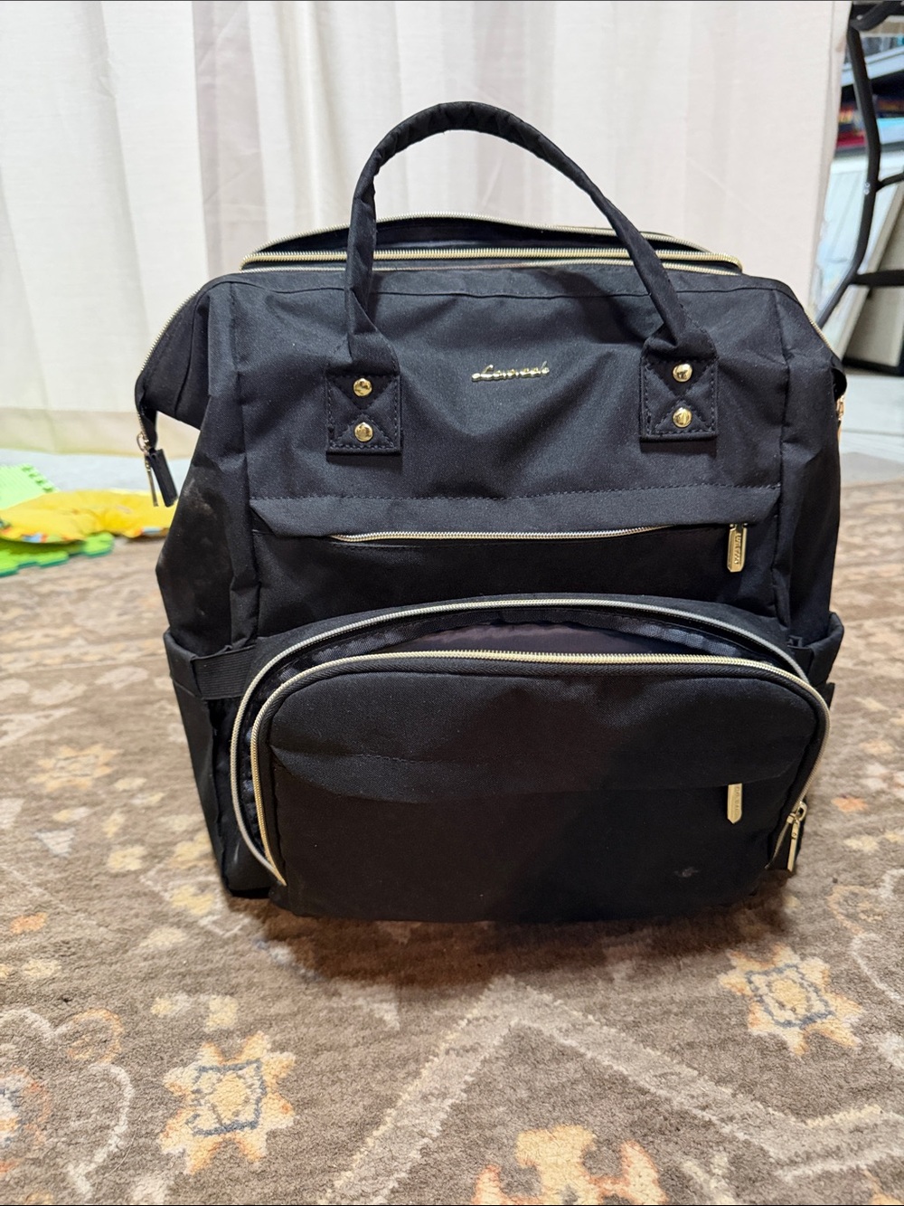 Black Loveook Backpack Tote with Gold Accents